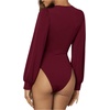 image:imageGORGLITTER Womens Sexy Ruched Deep V Neck Long Sleeve Bodysuit Blouse Tops  Thick and Enough Coverage Tummy Control Lantern Sleeves Stretch Comfort Crotch SnapsBurgundy
