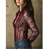 image:imageGORGLITTER Womens Sheer Long Sleeve Shirt Blouses Dressy Casual Boho Paisley Lace Button Down Going Out TopsRed Violet