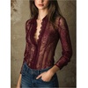 image:imageGORGLITTER Womens Sheer Long Sleeve Shirt Blouses Dressy Casual Boho Paisley Lace Button Down Going Out TopsRed Violet