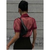 image:imageGORGLITTER Womens Sheer Mesh Crop Top Button Up Shirts Puff Sleeve Blouse  Sheer Tops for Women Blouses Dressy Casual Concert Going Out Top Crop Button Down ShirtsSolid Burgundy