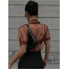 image:imageGORGLITTER Womens Sheer Mesh Crop Top Button Up Shirts Puff Sleeve Blouse  Sheer Tops for Women Blouses Dressy Casual Concert Going Out Top Crop Button Down ShirtsBrown