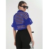 image:imageGORGLITTER Womens Sheer Mesh Crop Top Button Up Shirts Puff Sleeve Blouse  Sheer Tops for Women Blouses Dressy Casual Concert Going Out Top Crop Button Down ShirtsRoyal Blue