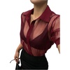 image:imageGORGLITTER Womens Sheer Mesh Crop Top Button Up Shirts Puff Sleeve Blouse  Sheer Tops for Women Blouses Dressy Casual Concert Going Out Top Crop Button Down ShirtsSolid Burgundy