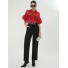 image:imageGORGLITTER Womens Sheer Mesh Crop Top Button Up Shirts Puff Sleeve Blouse  Sheer Tops for Women Blouses Dressy Casual Concert Going Out Top Crop Button Down ShirtsRed