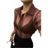 image:imageGORGLITTER Womens Sheer Mesh Crop Top Button Up Shirts Puff Sleeve Blouse  Sheer Tops for Women Blouses Dressy Casual Concert Going Out Top Crop Button Down ShirtsBrown