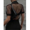 image:imageGORGLITTER Womens Sheer Mesh Crop Top Button Up Shirts Puff Sleeve Blouse  Sheer Tops for Women Blouses Dressy Casual Concert Going Out Top Crop Button Down ShirtsBlack Mesh