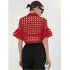 image:imageGORGLITTER Womens Sheer Mesh Crop Top Button Up Shirts Puff Sleeve Blouse  Sheer Tops for Women Blouses Dressy Casual Concert Going Out Top Crop Button Down ShirtsRed