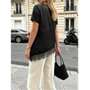 image:imageGORGLITTER Womens Silk Lace Top Blouse Asymmetrical Short Sleeve V Neck Loose Fit Summer Dressy Casual ShirtsBlack