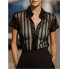 image:imageGORGLITTER Womens Striped Shirt Top Sheer Mesh Formal Dressy Button Down Shirts See Through Short Sleeve Collard BlouseBlack