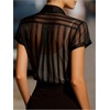 image:imageGORGLITTER Womens Striped Shirt Top Sheer Mesh Formal Dressy Button Down Shirts See Through Short Sleeve Collard BlouseBlack