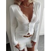 image:imageGORGLITTER Womens Y2k Long Sleeve Lace Button Up Shirt Going Out Tops  Long Sleeve Deep V Neck Lace Button Up Kawaii Sweater Gyaru Clothes Y2k Blouse for Going OutLace White