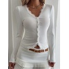 image:imageGORGLITTER Womens Y2k Long Sleeve Lace Button Up Shirt Going Out Tops  Long Sleeve Deep V Neck Lace Button Up Kawaii Sweater Gyaru Clothes Y2k Blouse for Going OutLace White