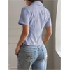 image:imageGORGLITTER Womens Y2k Striped Button Up Shirts Fitted Tops Dressy Casual  Cute Short Sleeve Cropped Blouses 2000s Clothing Summer Vacation Going Out OutfitsBlue