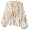 image:imageGORGLITTER Womens Boho Peasant Blouses Long Sleeve Floral Embroidered Tops  Sheer Tie Front Top Flowy Button Up Shirts Dressy Casual Outfits Elegant Fancy ClothesBeige