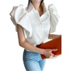 image:imageGORGLITTER Womens Bubble Tops Short Puffy Sleeve Button Up Blouses Shirt  Women Elegant Tops Womens Blouses Dressy Casual Womens Button Down Blouse Professional Blouses for WorkWhite