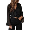image:imageGORGLITTER Womens Chiffon Ruffle Blouse Dressy V Neck Bell Sleeve Top Business Casual Work Office ShirtBlack