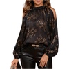 image:imageGORGLITTER Womens Cold Shoulder Party Holiday Top Blouse Long Sleeve Shirt  Gold Black Blouses for Women Sheer Blouse Chiffon Blouse Y2k Sexy Tops Business Casual OutfitsBlack and Gold