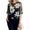 image:imageGORGLITTER Womens Floral Tops Mesh Half Sleeve Crew Neck Keyhole Back Blouse Dressy Casual See Through ShirtBlack