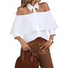 image:imageGORGLITTER Womens Off The Shoulder Tops Flowy Button Down Shirt Blouse  34 Sleeve Ruffle Tops Business Casual Office Work Shirt Professional Blouse Sexy Elegant Dressy StyleWhite