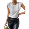 image:imageGORGLITTER Womens Pearl Beaded Top Sleeveless Blouses Dressy Casual Outfit  Crew Neck Shoulder Pad Tee TShirt Fashion Fancy Clothes Summer Vacation Going Out OutfitsSolid White