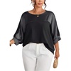 image:imageGORGLITTER Womens Plus Size Going Out Tops Western Gothic Country Outfits  Metallic Short Sleeve Crew Neck Tunic T Shirts Blouses Tops FestivalBlack