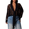 image:imageGORGLITTER Womens Plus Size Lace Tops Sheer Mesh Tie Front Deep V Neck Blouse Y2k See Through ShirtsBlack