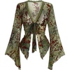 image:imageGORGLITTER Womens Plus Size Mesh Bell Sleeve Top 70s Tie Front Paisley Boho Peplum Babydoll Tops BlouseGreen