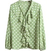 image:imageGORGLITTER Womens Polka Dots Blouse Dressy Ruffle 34 Sleeve V Neck Button Down Shirt Business Casual Office Work TopMint Green