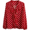 image:imageGORGLITTER Womens Polka Dots Blouse Dressy Ruffle 34 Sleeve V Neck Button Down Shirt Business Casual Office Work TopRed