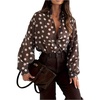 image:imageGORGLITTER Womens Polka Dots Top Blouses Dressy Business Casual Outfits  Button Up Bishop Long Sleeve Tie Front Shirts Work Office Going Out Outfits Elegant Fancy ClothesCoffee Brown