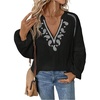 image:imageGORGLITTER Womens Prairie Linen Peasant Blouses Boho Embroidered Tops  Bishop Long Sleeve V Neck Shirt Western Cowgirl Hippie Clothes Dressy Casual Going Out OutfitsBlack