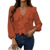 image:imageGORGLITTER Womens Ruffled Top Blouses Dressy Business Casual Outfits  Button Up Long Sleeve V Neck Shirts Work Office Outfits Elegant Fancy ClothesOrange