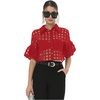 image:imageGORGLITTER Womens Sheer Mesh Crop Top Button Up Shirts Puff Sleeve Blouse  Sheer Tops for Women Blouses Dressy Casual Concert Going Out Top Crop Button Down ShirtsRed