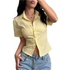 image:imageGORGLITTER Womens Y2k Striped Button Up Shirts Fitted Tops Dressy Casual  Cute Short Sleeve Cropped Blouses 2000s Clothing Summer Vacation Going Out OutfitsYellow