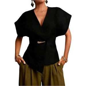 image:imageGORGLITTER Womens Plus Size Metal Wrap Top Dressy Casual V Neck Dolman Short Sleeve Blouse Elegant Business Shirt