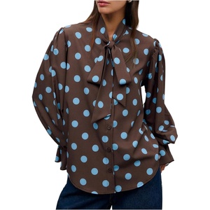 image:imageGORGLITTER Womens Polka Dots Top Blouses Dressy Business Casual Outfits  Button Up Bishop Long Sleeve Tie Front Shirts Work Office Going Out Outfits Elegant Fancy ClothesBrown