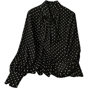 image:imageGORGLITTER Womens Polka Dots Top Blouses Dressy Business Casual Outfits  Button Up Bishop Long Sleeve Tie Front Shirts Work Office Going Out Outfits Elegant Fancy ClothesBlack