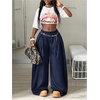 image:imageGORGLITTER Womens Barrel Pleated Oversized Wide Leg Cargo PantsBlue