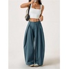image:imageGORGLITTER Womens Barrel Pleated Oversized Wide Leg Cargo PantsTeal Blue Petite