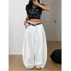 image:imageGORGLITTER Womens Barrel Pleated Oversized Wide Leg Cargo PantsWhite