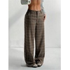 image:imageGORGLITTER Womens Plaid Low Rise Pants Trousers Baggy Wide Leg Dress PantsBrown