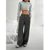 image:imageGORGLITTER Womens Plaid Low Rise Pants Trousers Baggy Wide Leg Dress PantsDark Grey