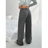image:imageGORGLITTER Womens Plaid Low Rise Pants Trousers Baggy Wide Leg Dress PantsDark Grey
