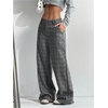 image:imageGORGLITTER Womens Plaid Low Rise Pants Trousers Baggy Wide Leg Dress PantsDark Grey