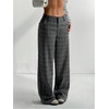 image:imageGORGLITTER Womens Plaid Low Rise Pants Trousers Baggy Wide Leg Dress PantsDark Grey