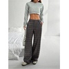 image:imageGORGLITTER Womens Plaid Low Rise Pants Trousers Baggy Wide Leg Dress PantsGrey