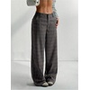 image:imageGORGLITTER Womens Plaid Low Rise Pants Trousers Baggy Wide Leg Dress PantsGrey