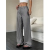 image:imageGORGLITTER Womens Plaid Low Rise Pants Trousers Baggy Wide Leg Dress PantsMedium Grey