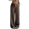 image:imageGORGLITTER Womens Plaid Low Rise Pants Trousers Baggy Wide Leg Dress PantsBrown