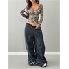image:imageGORGLITTER Womens Camo Shirt Y2k Long Sleeve Cute V Neck Slim Crop Tee TopGreen Multicolor